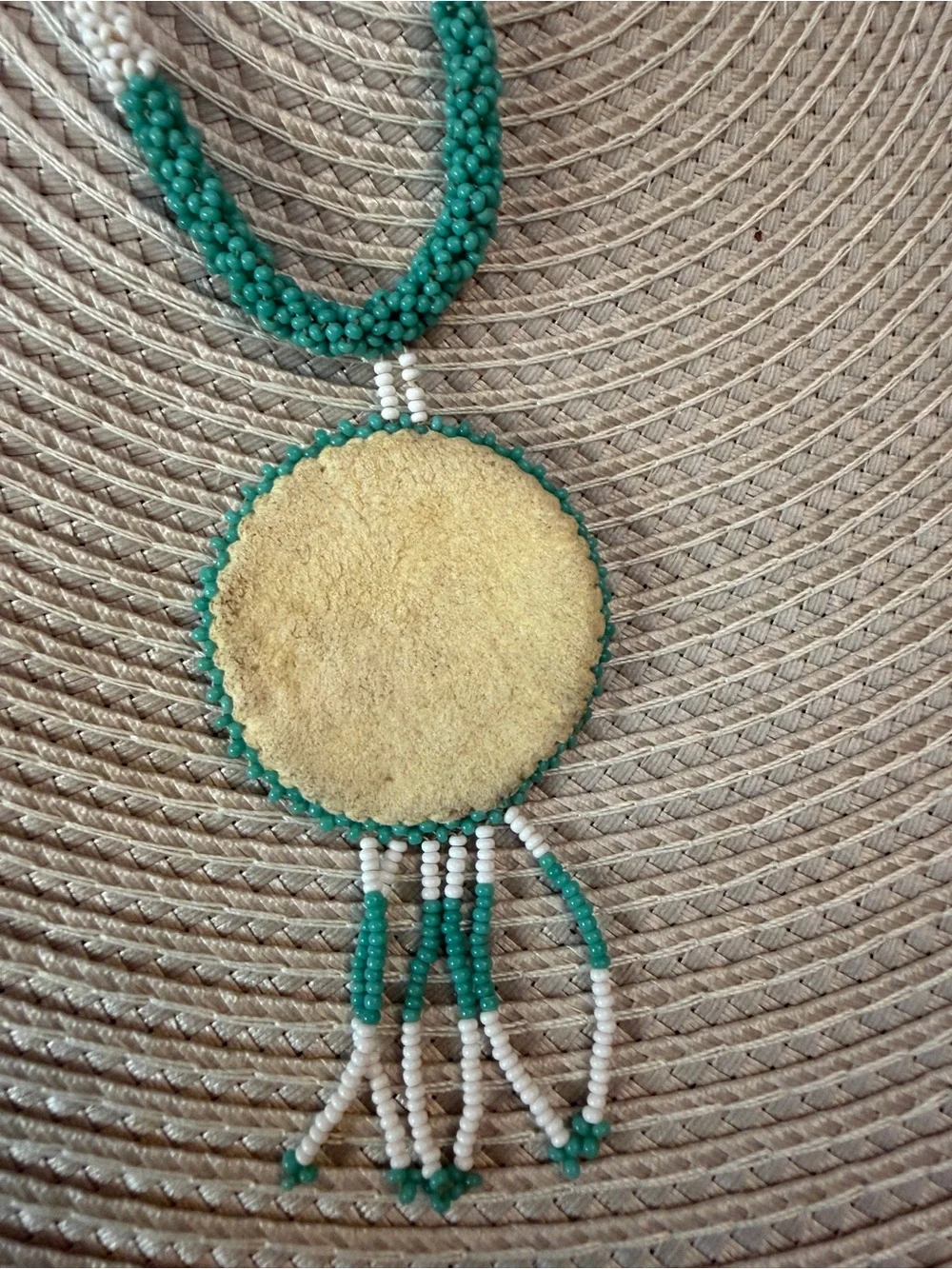 Turquoise and White Beaded Medallion Necklace Set